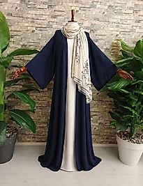 MOSS KREPTEN LACİVERT ABAYA