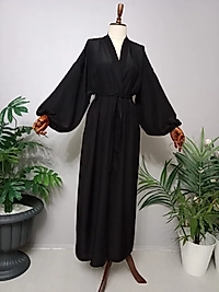 Abaya Maroken Krep Kumaştan  Özel Tasarım Balon Kol.